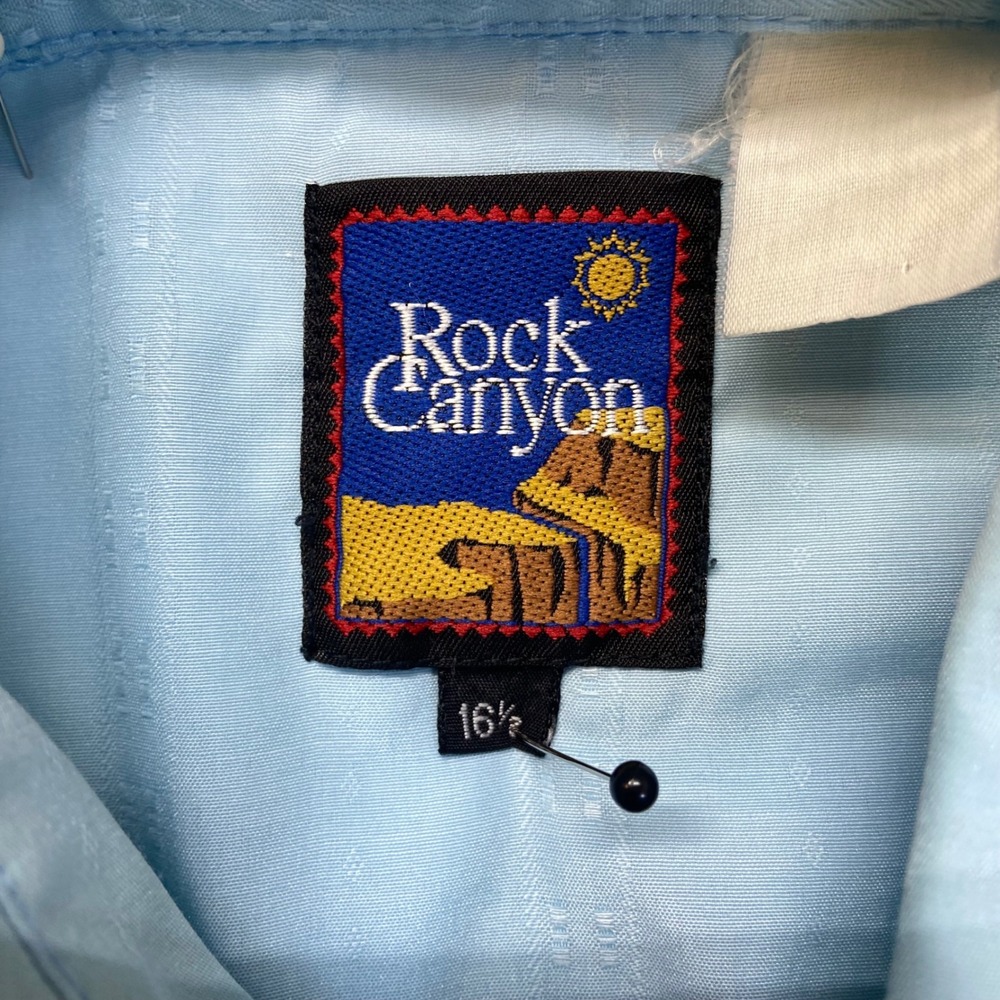 Rock Canyon Western Snap Shirt Mens 16.5 Light Blue Vintage Dobby Stripe Short - Picture 4 of 8